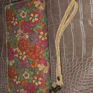 Floral Tan and Multicolor Wallet/Wristlet